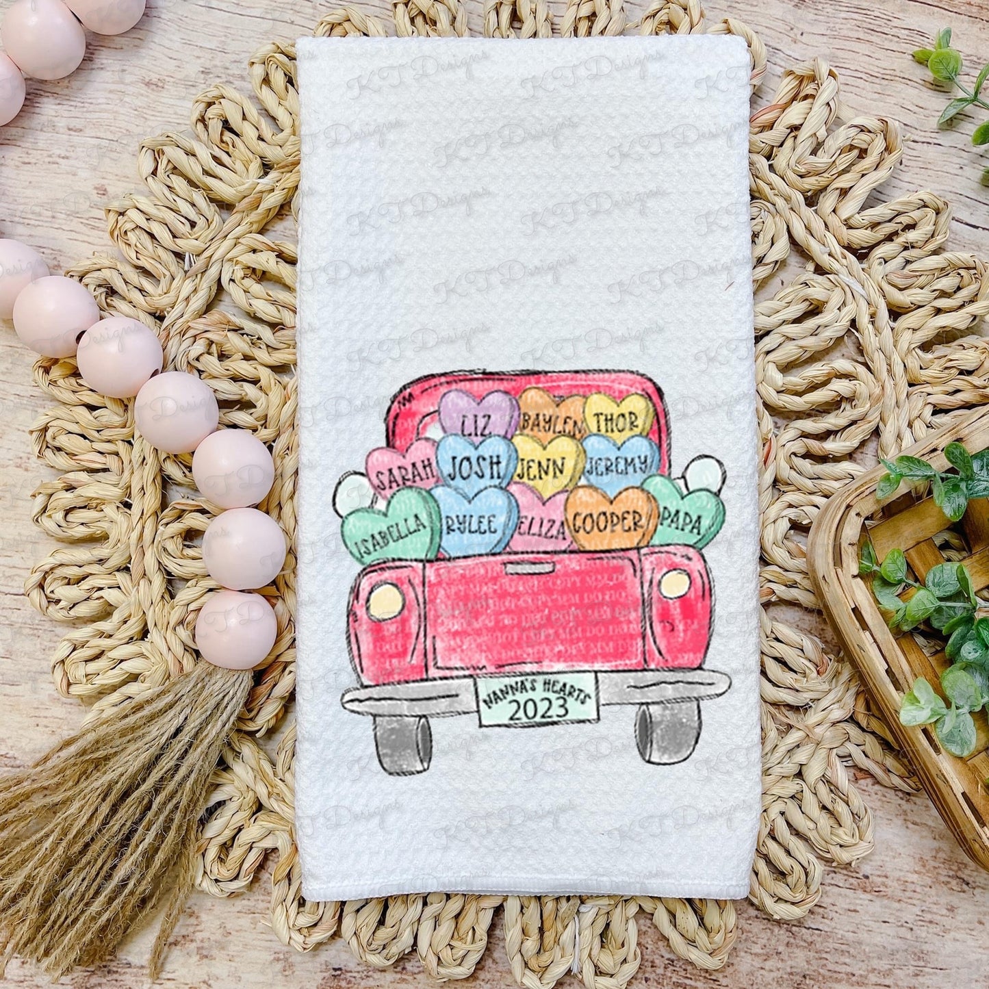 Candy Hearts Truck Tea Towel